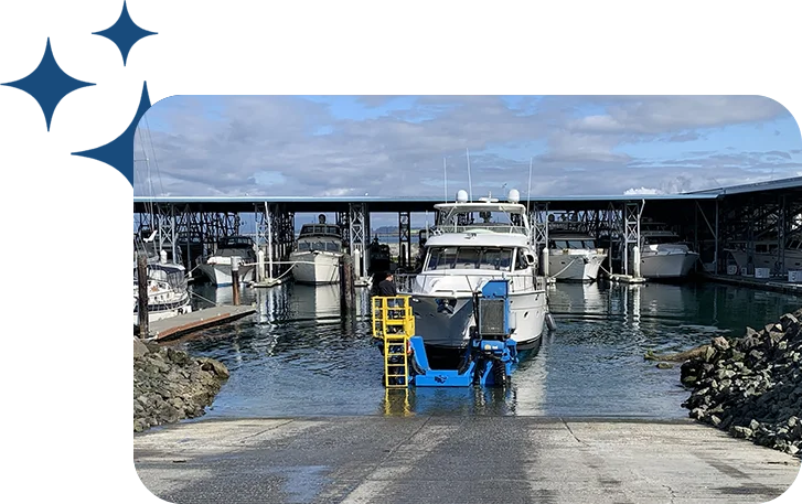 A man standing on the steps to his boat.